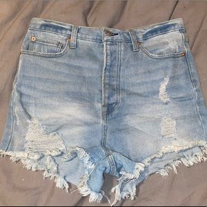 High waisted distressed jean shorts